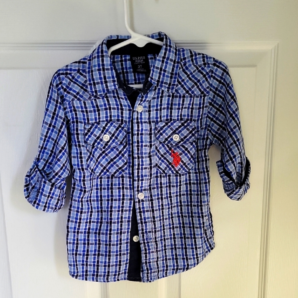U.S. Polo Assn. Blue Plaid Kids Shirt, 3T